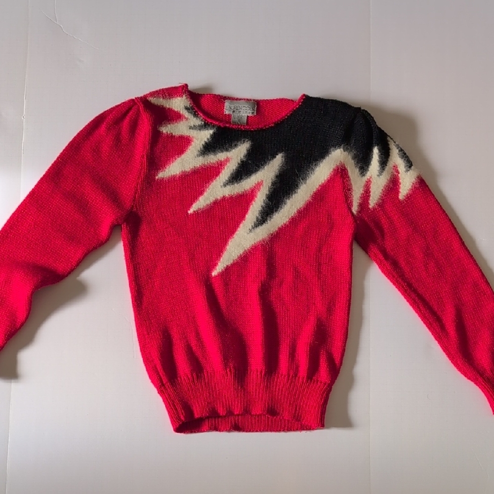 Ziggy Stardust Vintage red thunderbolt angora sweater